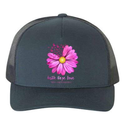 Faith Hope Love Breast Cancer Awareness Ribbon Floral Yupoong Adult 5-Panel Trucker Hat