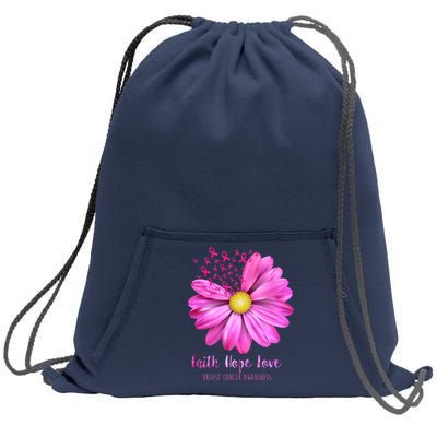 Faith Hope Love Breast Cancer Awareness Ribbon Floral Sweatshirt Cinch Pack Bag