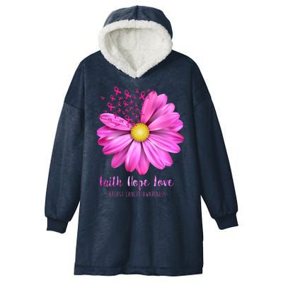 Faith Hope Love Breast Cancer Awareness Ribbon Floral Hooded Wearable Blanket