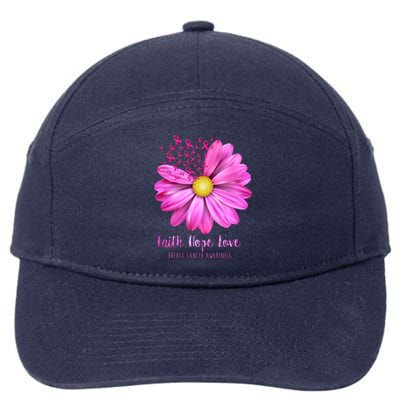 Faith Hope Love Breast Cancer Awareness Ribbon Floral 7-Panel Snapback Hat