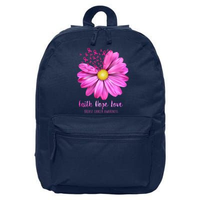 Faith Hope Love Breast Cancer Awareness Ribbon Floral 16 in Basic Backpack