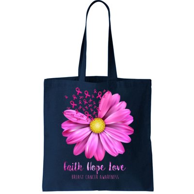 Faith Hope Love Breast Cancer Awareness Ribbon Floral Tote Bag