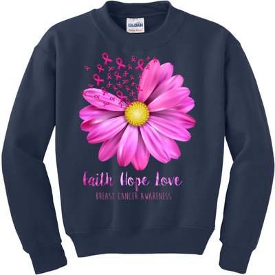 Faith Hope Love Breast Cancer Awareness Ribbon Floral Kids Sweatshirt