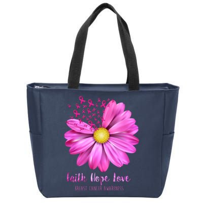 Faith Hope Love Breast Cancer Awareness Ribbon Floral Zip Tote Bag