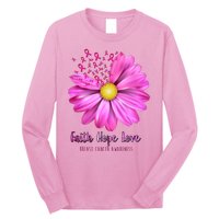 Faith Hope Love Breast Cancer Awareness Ribbon Floral Long Sleeve Shirt