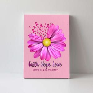 Faith Hope Love Breast Cancer Awareness Ribbon Floral Canvas