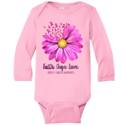 Faith Hope Love Breast Cancer Awareness Ribbon Floral Baby Long Sleeve Bodysuit