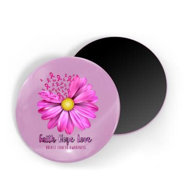 Faith Hope Love Breast Cancer Awareness Ribbon Floral Magnet