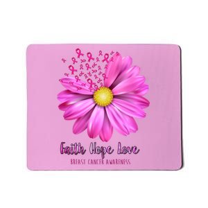 Faith Hope Love Breast Cancer Awareness Ribbon Floral Mousepad