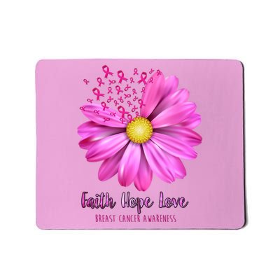 Faith Hope Love Breast Cancer Awareness Ribbon Floral Mousepad