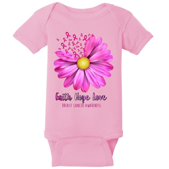 Faith Hope Love Breast Cancer Awareness Ribbon Floral Baby Bodysuit