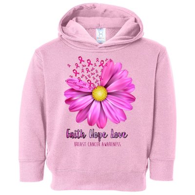 Faith Hope Love Breast Cancer Awareness Ribbon Floral Toddler Hoodie