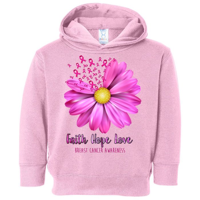 Faith Hope Love Breast Cancer Awareness Ribbon Floral Toddler Hoodie