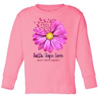 Faith Hope Love Breast Cancer Awareness Ribbon Floral Toddler Long Sleeve Shirt