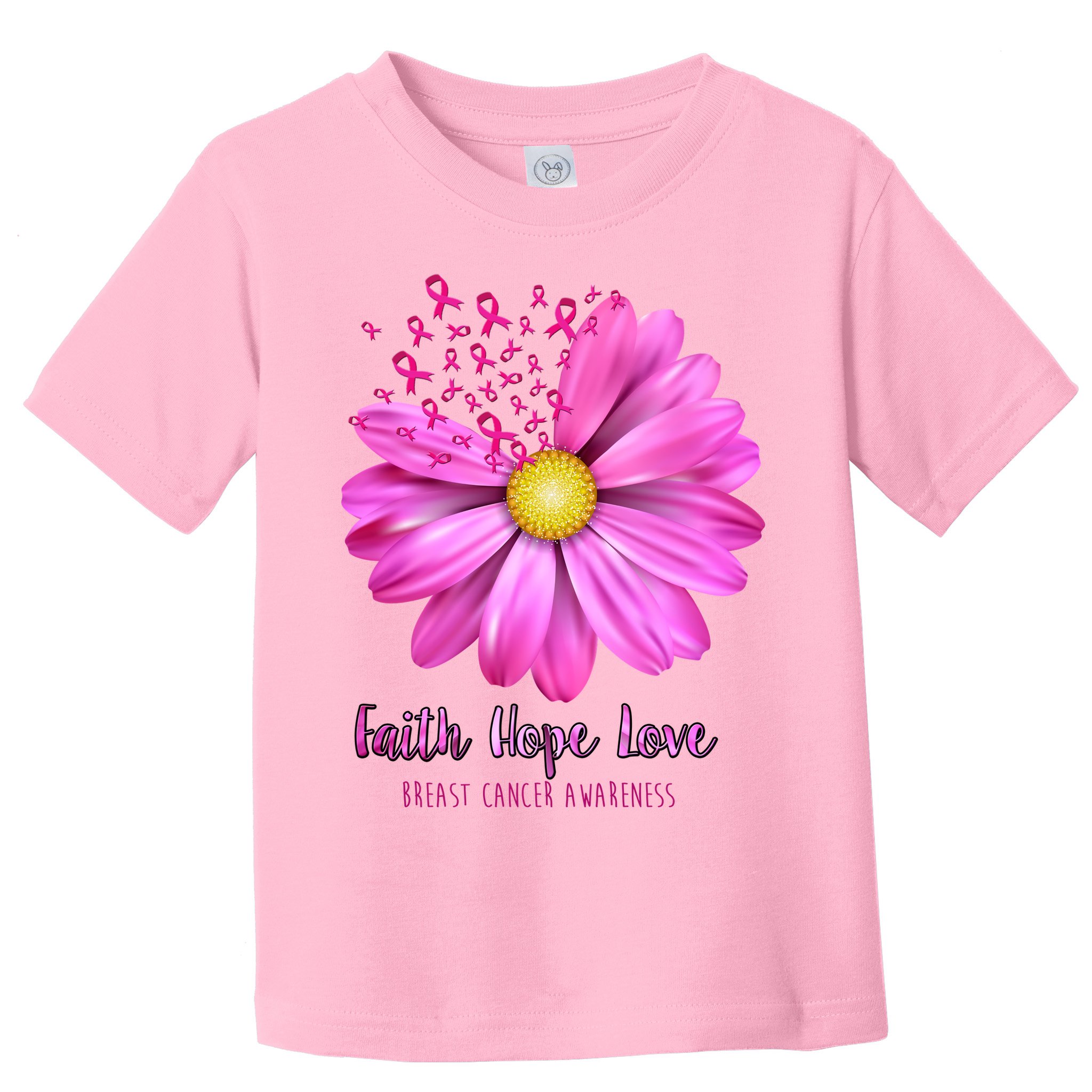 Faith Hope Love Breast Cancer Awareness Ribbon Floral Toddler T-Shirt