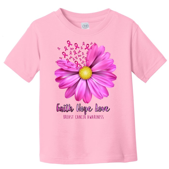 Faith Hope Love Breast Cancer Awareness Ribbon Floral Toddler T-Shirt