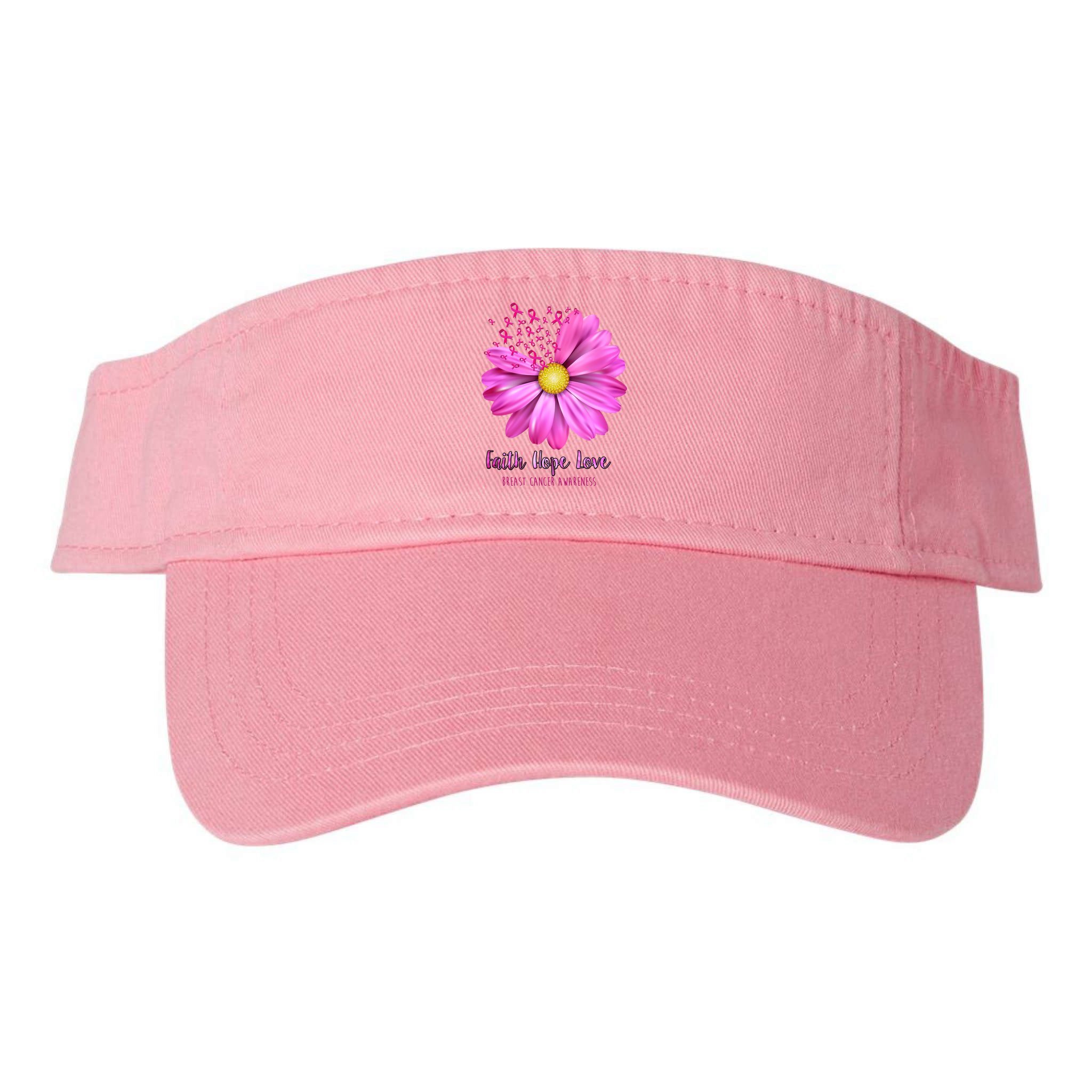 Faith Hope Love Breast Cancer Awareness Ribbon Floral Visor