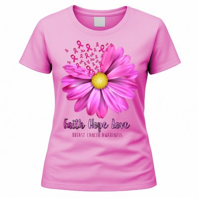 Faith Hope Love Breast Cancer Awareness Ribbon Floral Women's T-Shirt