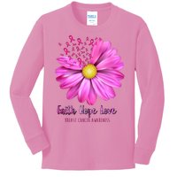 Faith Hope Love Breast Cancer Awareness Ribbon Floral Kids Long Sleeve Shirt