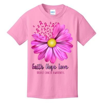 Faith Hope Love Breast Cancer Awareness Ribbon Floral Kids T-Shirt