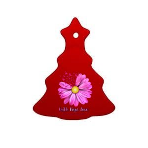 Faith Hope Love Breast Cancer Awareness Ribbon Floral Ceramic Tree Ornament