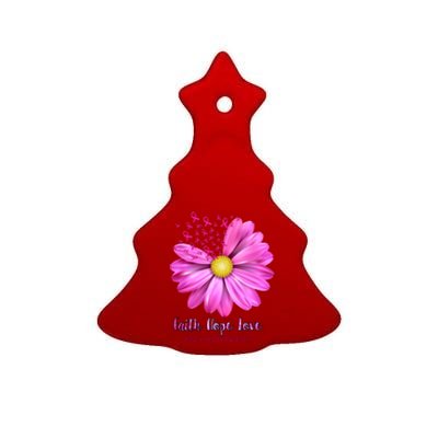 Faith Hope Love Breast Cancer Awareness Ribbon Floral Ceramic Tree Ornament