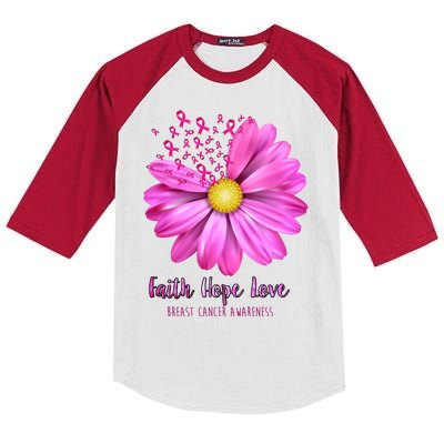 Faith Hope Love Breast Cancer Awareness Ribbon Floral Kids Colorblock Raglan Jersey