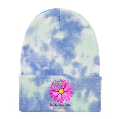 Faith Hope Love Breast Cancer Awareness Ribbon Floral Tie Dye 12in Knit Beanie