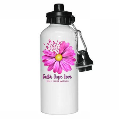 Faith Hope Love Breast Cancer Awareness Ribbon Floral Aluminum Water Bottle