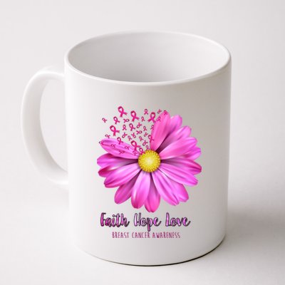 Faith Hope Love Breast Cancer Awareness Ribbon Floral Coffee Mug