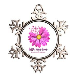 Faith Hope Love Breast Cancer Awareness Ribbon Floral Metallic Star Ornament