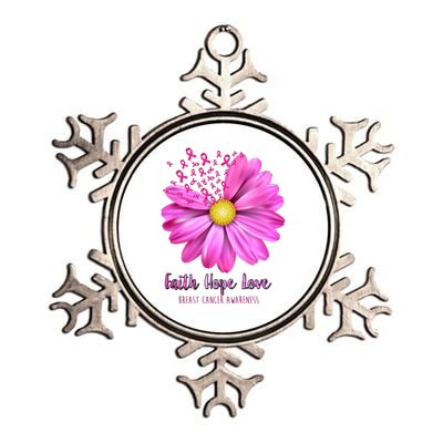 Faith Hope Love Breast Cancer Awareness Ribbon Floral Metallic Star Ornament