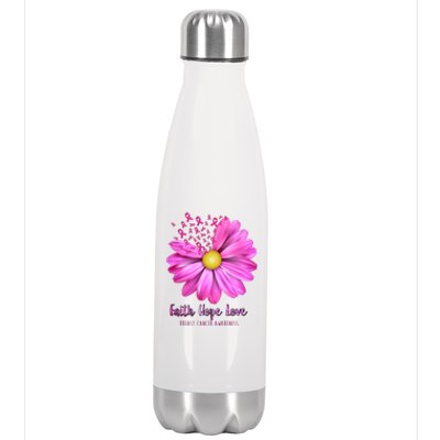 Faith Hope Love Breast Cancer Awareness Ribbon Floral Stainless Steel Insulated Water Bottle