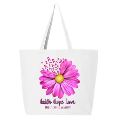 Faith Hope Love Breast Cancer Awareness Ribbon Floral 25L Jumbo Tote