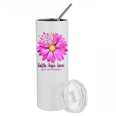 Faith Hope Love Breast Cancer Awareness Ribbon Floral Stainless Steel Tumbler