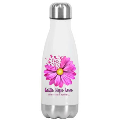 Faith Hope Love Breast Cancer Awareness Ribbon Floral Stainless Steel Insulated Water Bottle