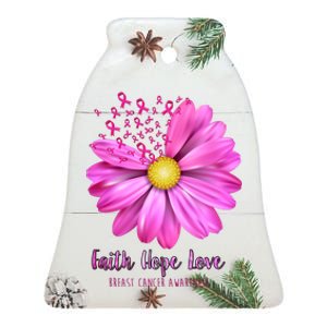 Faith Hope Love Breast Cancer Awareness Ribbon Floral Ceramic Bell Ornament