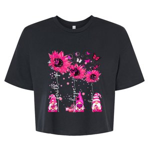 Faith Hope Love Gnome Ribbon Breast Cancer Awareness Flower Bella+Canvas Jersey Crop Tee