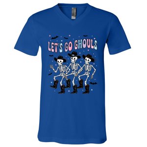 Funny Halloween Lets Go Ghouls Dancing Skeleton Ghost Outfit V-Neck T-Shirt