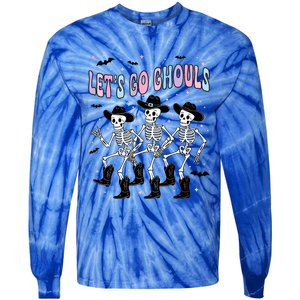 Funny Halloween Lets Go Ghouls Dancing Skeleton Ghost Outfit Tie-Dye Long Sleeve Shirt