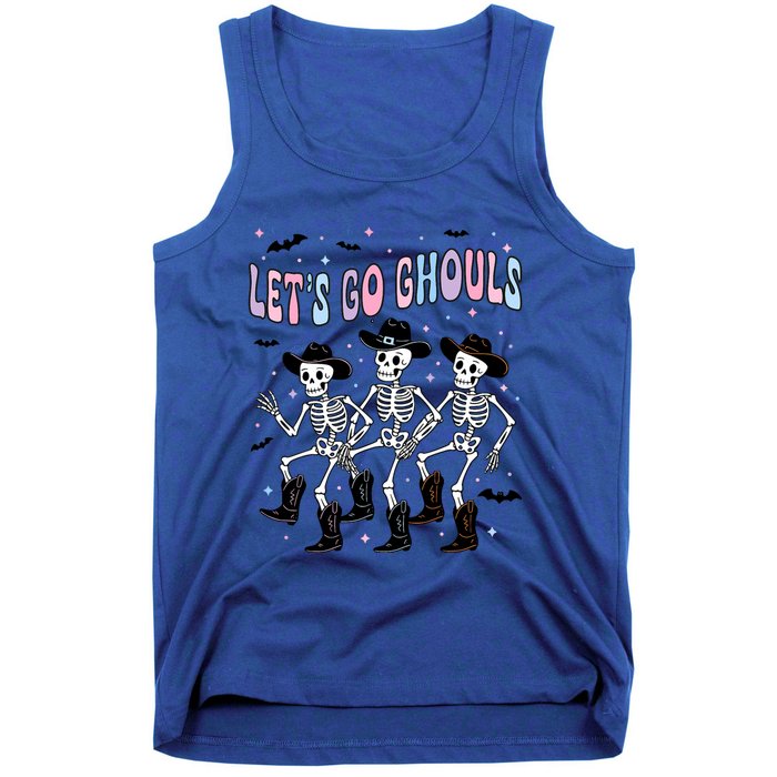 Funny Halloween Lets Go Ghouls Dancing Skeleton Ghost Outfit Tank Top