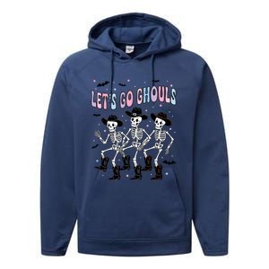 Funny Halloween Lets Go Ghouls Dancing Skeleton Ghost Outfit Performance Fleece Hoodie