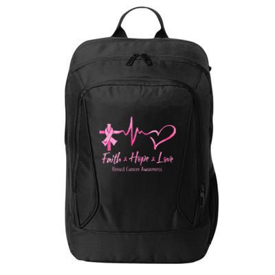 Faith Hope Love Breast Cancer Awareness Ribbon Heartbeat City Backpack