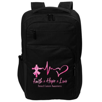 Faith Hope Love Breast Cancer Awareness Ribbon Heartbeat Impact Tech Backpack