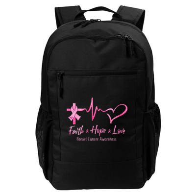 Faith Hope Love Breast Cancer Awareness Ribbon Heartbeat Daily Commute Backpack