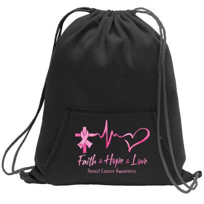 Faith Hope Love Breast Cancer Awareness Ribbon Heartbeat Sweatshirt Cinch Pack Bag