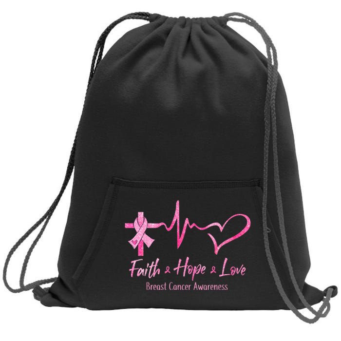 Faith Hope Love Breast Cancer Awareness Ribbon Heartbeat Sweatshirt Cinch Pack Bag