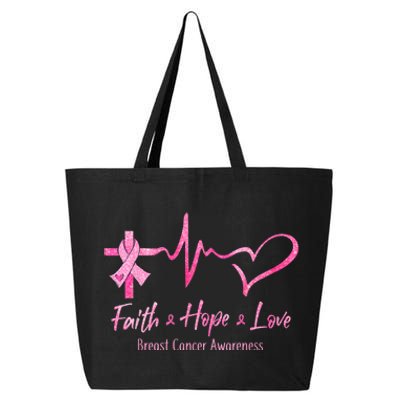 Faith Hope Love Breast Cancer Awareness Ribbon Heartbeat 25L Jumbo Tote