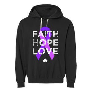 Faith Hope Love Purple Ribbon Testicular Cancer Awareness Garment-Dyed Fleece Hoodie