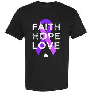 Faith Hope Love Purple Ribbon Testicular Cancer Awareness Garment-Dyed Heavyweight T-Shirt